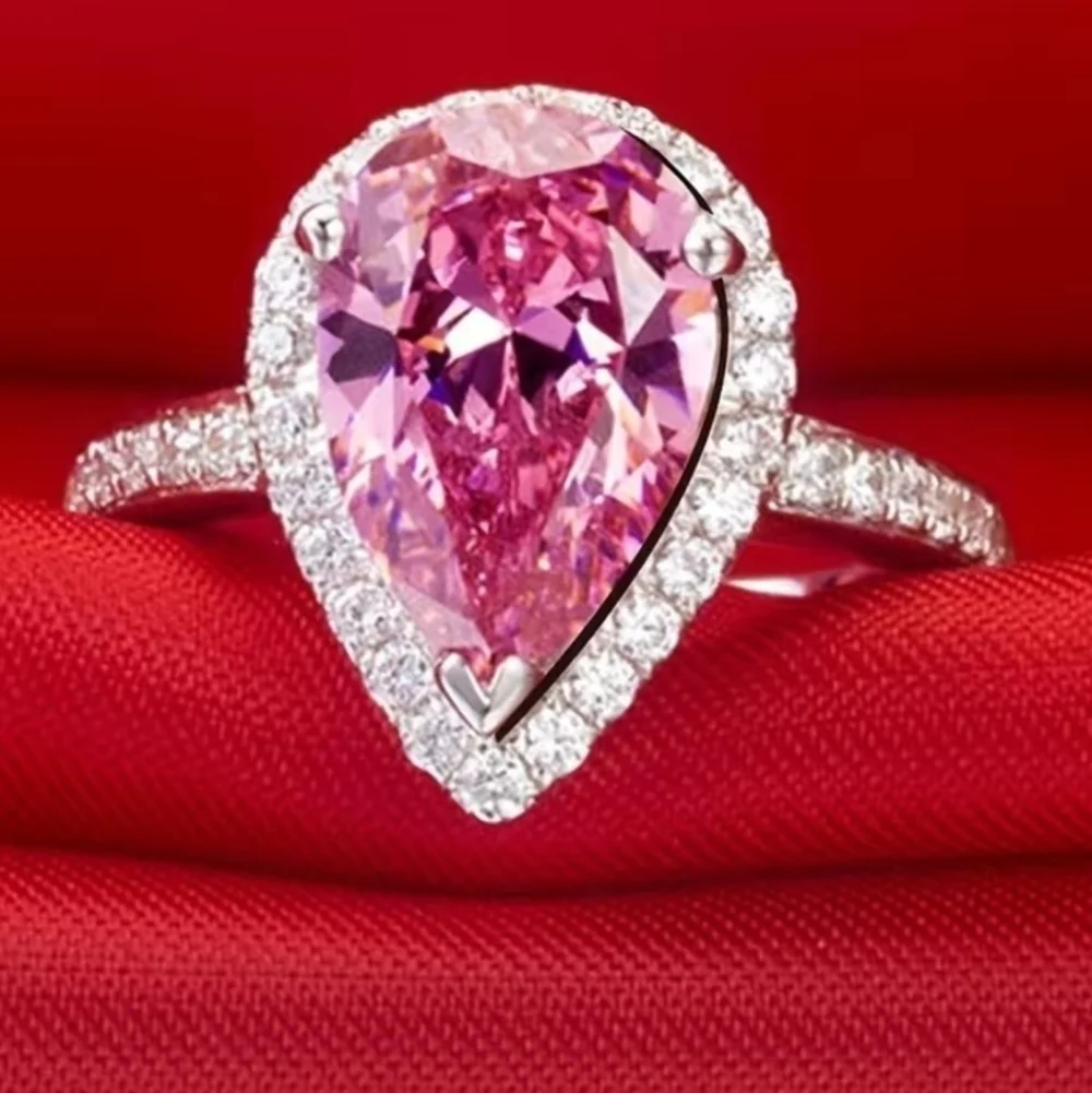 New women's size 8 pink tear drop ring